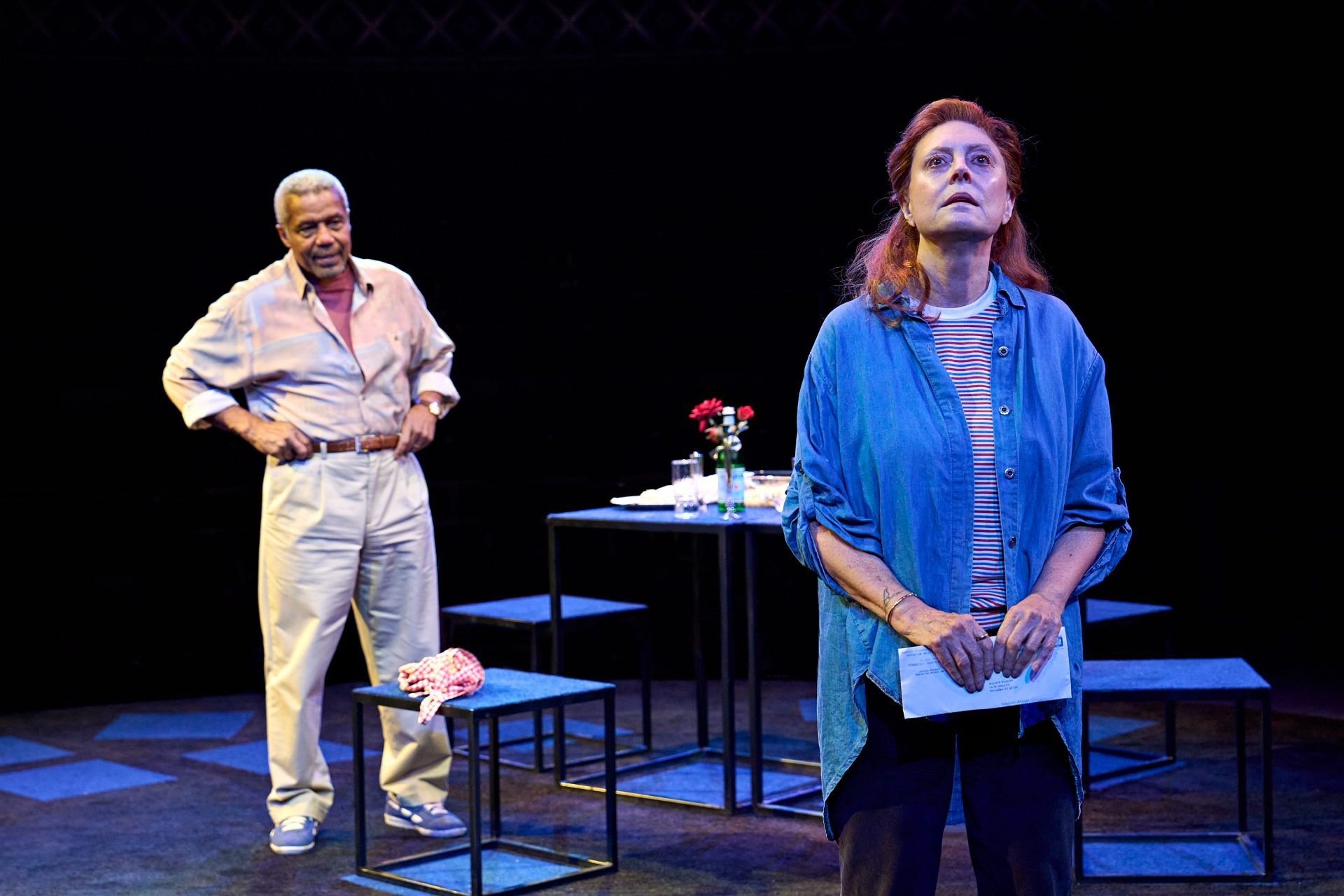 Hugh Quarshie (Andy) and Susan Sarandon (Mary) in Mary Page Marlowe at The Old Vic. Photo: Manuel Harlan