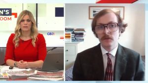 Charles Amos (R) speaks to Miriam Cates on GB News. Photo: GB News/X