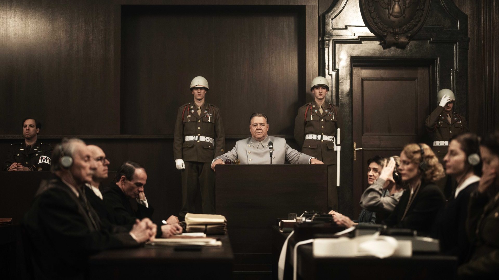 Russell Crowe as Hermann Göring – ‘a slab of a man, facism made fl esh’ – in James Vanderbilt’s compelling historical drama Nuremberg. Photo: SKY TV
