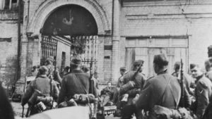 German soldiers enter the historic building in Kyiv known as the Citadel in 1941 as the city fell to Hitler’s forces. Image: Bettmann/Getty