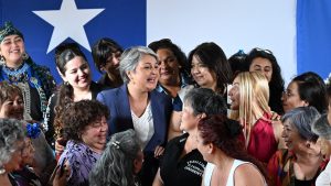 Jeannette Jara at a women’s event in Santiago