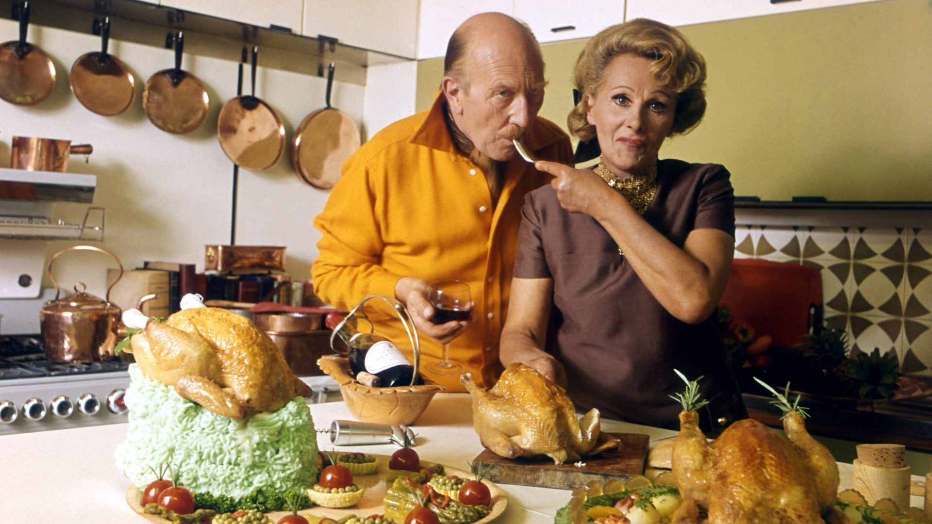 Fanny and Johnnie in Fanny Cradock Cooks for Christmas, 1975. Image: Topfoto