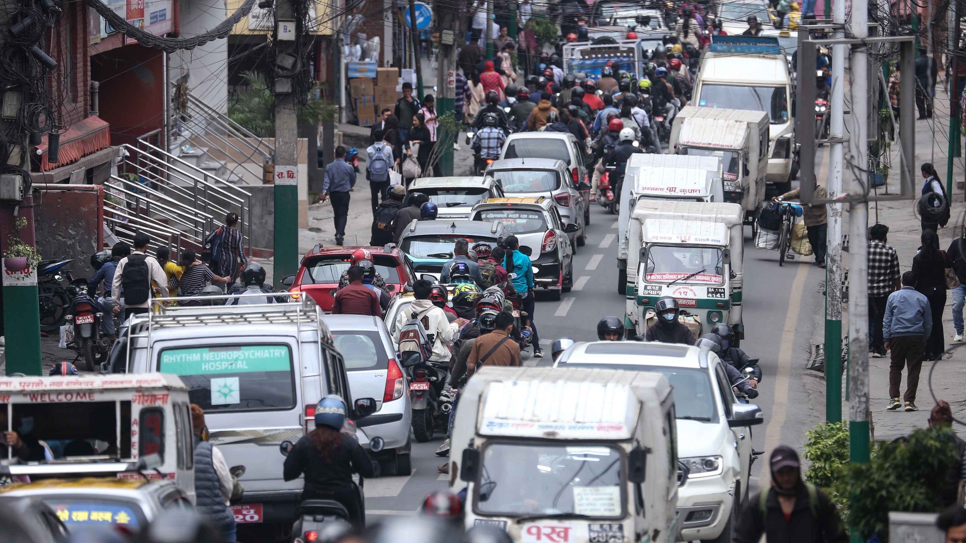 Traffic congestion occurs in the streets of Kathmandu, Nepal, due to the increased number of vehicles and frequent disruption of vehicular movement. Photo: Sanjit Pariyar/NurPhoto via Getty Images