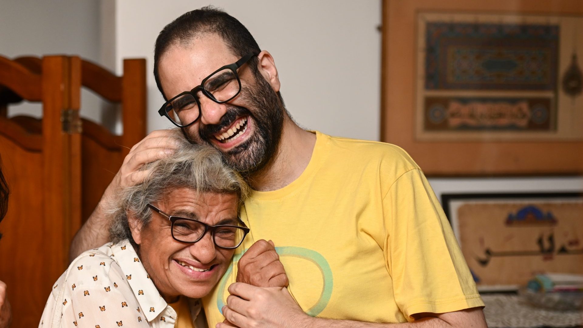The British-Egyptian activist and blogger Alaa Abd El-Fattah and his mother, Laila Soueif. Photo: Sayed Hassan/Getty Images