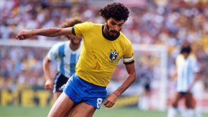 Brazil midfielder Sócrates in action against Argentina at the Estadio Sarrià, Barcelona, in the 1982 World Cup. Image: Manny Millan/Sports Illustrated/Getty