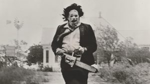 Gunnar Hansen as Leatherface in 1974 horror The Texas Chainsaw Massacre. Image: Alamy