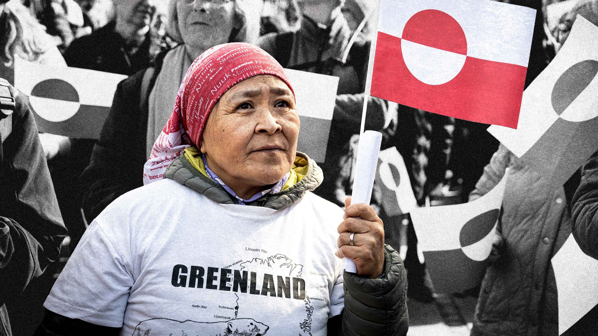 A woman holds a Greenland flag as people protest against the American pressure taking place against Greenland and Denmark. Photo: NILS MEILVANG/Ritzau Scanpix/AFP via Getty Images
