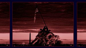 The sun rises over the Iwo Jima Memorial In Arlington, Virginia.  
Image: MARK WILSON/GETTY