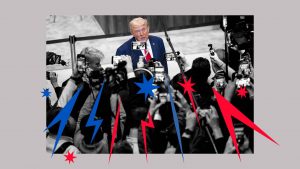 Donald Trump talks to journalists after his speech at the 56th annual meeting of the World Economic Forum (WEF) in Davos on January 21. Image: LAURENT GILLIERON / POOL/AFP/Getty