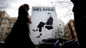 Picture taken in Madrid on January 22, 2026 shows a giant advertising billboard for the documentary film "Melania" about US First Lady Melania Trump. Photo: Thomas COEX / AFP via Getty Images