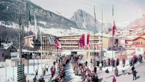 The opening ceremony for the 1956 Winter Olympics held in Cortina d’Ampezzo. All images: Bettmann; Fototeca Gilardi/Getty; Central Press/Hulton Archive