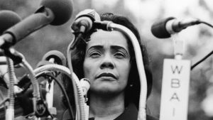 Coretta Scott King, civil rights campaigner and widow of Dr Martin Luther King Jr, at a Peace in Vietnam rally in Central Park, New York, 1968. Image: Hulton Archive/Getty