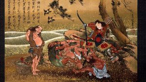 Katsushika Hokusai, Minamoto no Tametomo on the Isle of Demons, hanging scroll painting, ink and colours on silk, Japan, 1811. Images: The Trustees of the British Museum; National Museum of Japanese History; Museum of Oriental Art, Venice