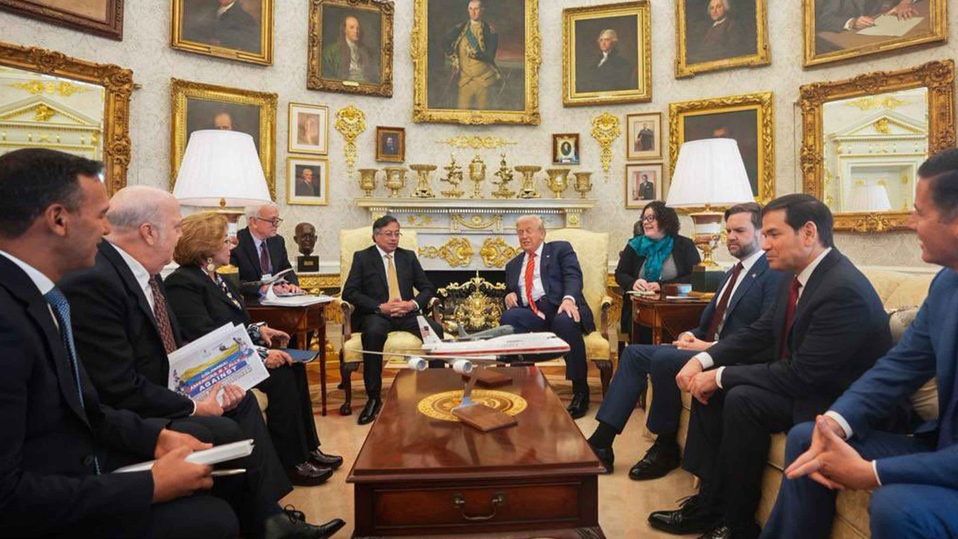 Donald Trump meets with the Colombian President Gustavo Petro during an official meeting at the Oval office. Photo: Colombian Presidency Press Office/Anadolu via Getty Images