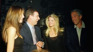 Melania Trump, Prince Andrew, Gwendolyn Beck and Jeffrey Epstein at a party at the Mar-a-Lago club, Palm Beach, Florida, February 12, 2000. Photo: Davidoff Studios/Getty Images