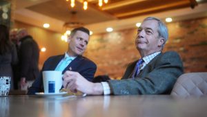 Matt Goodwin and Nigel Farage campaigning in Gorton and Denton. Photo: Christopher Furlong/Getty Images