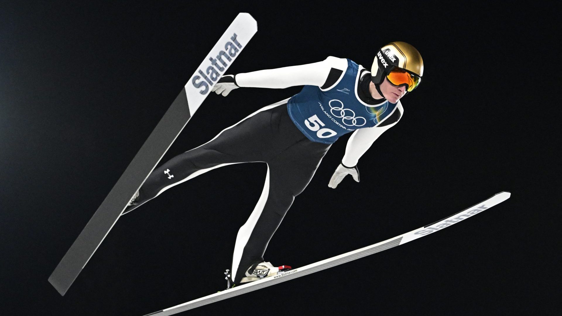 Domen Prevc at the Milan-Cortina 2026 Winter Olympics. Image: Tobias SCHWARZ/AFP/GETTY