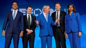 Zia Yusuf, Robert Jenrick and the rest of Reform's 'shadow cabinet'. Photo: CARLOS JASSO / AFP via Getty Images