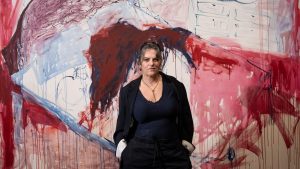 Tracey Emin pictured with 'The End of Love' at the "Tracey Emin: A Second Life" exhibition at Tate Modern. Photo: Jeff Spicer/Getty Images
