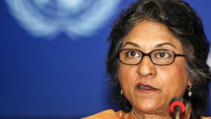 Human rights lawyer and social activist Asma Jahangir addresses a press conference in New Delhi, March 2008. 
Image: Manpreet Romana/AFP/Getty