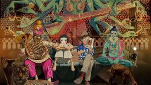 The artwork of the latest Gorillaz album, The Mountain, is inspired by Damon Albarn’s time in India. Image: Jamie Hewlett