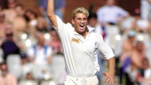 Australian leg-spinner Shane Warne celebrates after taking a wicket during the first Test match against England at Old Trafford, June 1993. Image: Ben Radford/Allsport/Getty/Hulton Archive