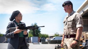 Kemi Badenoch is hands-on during a visit to the 35 Engineer Regiment at Carver Barracks. Image: Stefan Rousseau/PA
