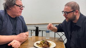 Marco Pierre White and Josh Barrie sample the delights of Chilli Family Noodle in Bath. IMAGE: JOSH BARRIE