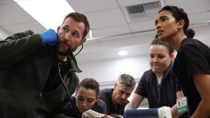 Noah Wyle and Supriya Ganesh in ‘The Pitt’. Photo: © Warrick Page/MAX