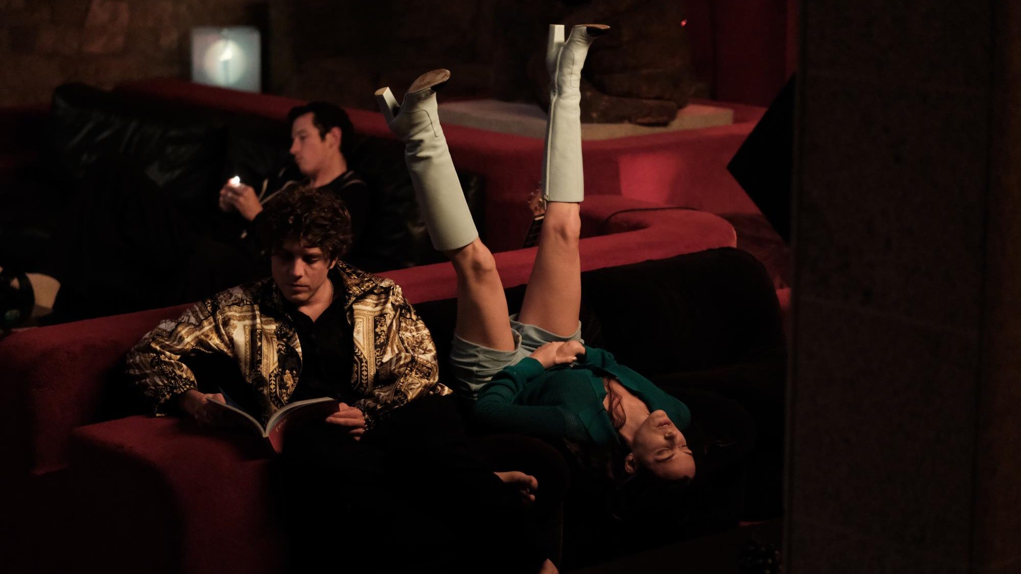 Callum Turner, Lukas Gage and Riley Keough in Rosebush Pruning. Photo: Felix Dickinson