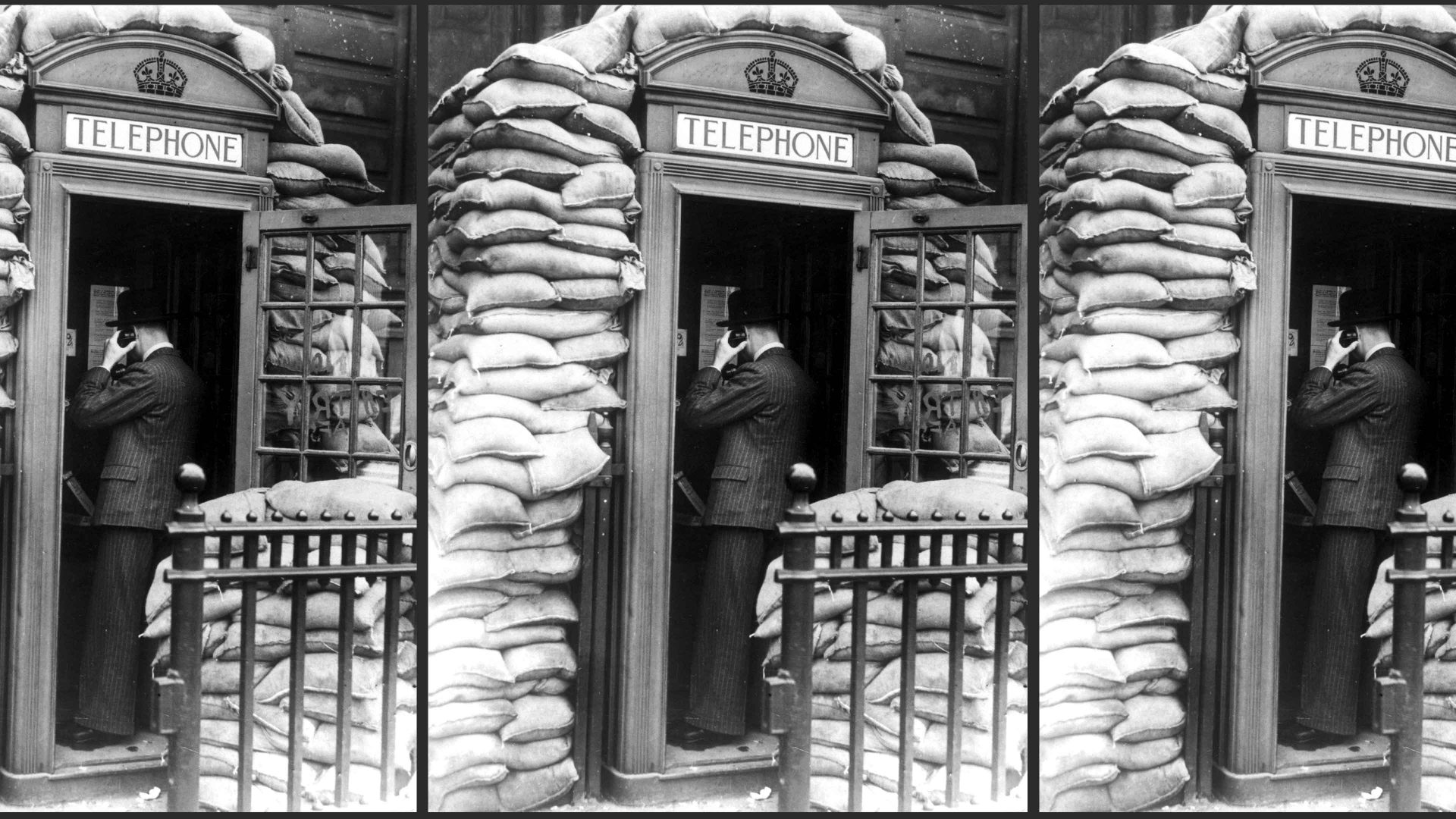 A telephone kiosk in London protected by sandbags, 1939. Image: Daily Herald Archive/National Science & Media Museum/Getty