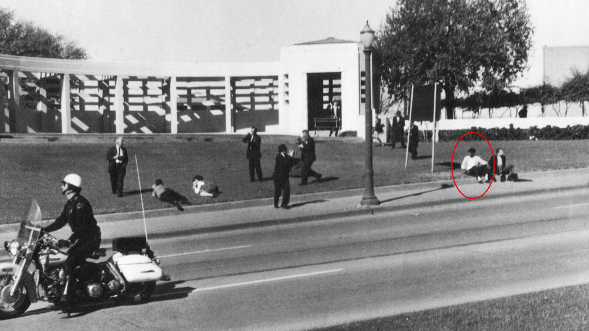 The scene of John F Kennedy’s assassination in Dallas, November 1963, with ‘Black Cap Man' highlighted. Image: Getty/TNW
