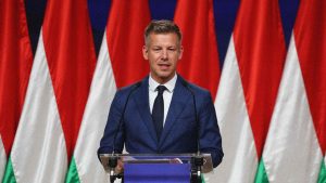 Peter Magyar speaks during the press conference a day after the parliamentary election in Budapest. Photo: Jakub Porzycki/NurPhoto via Getty Images