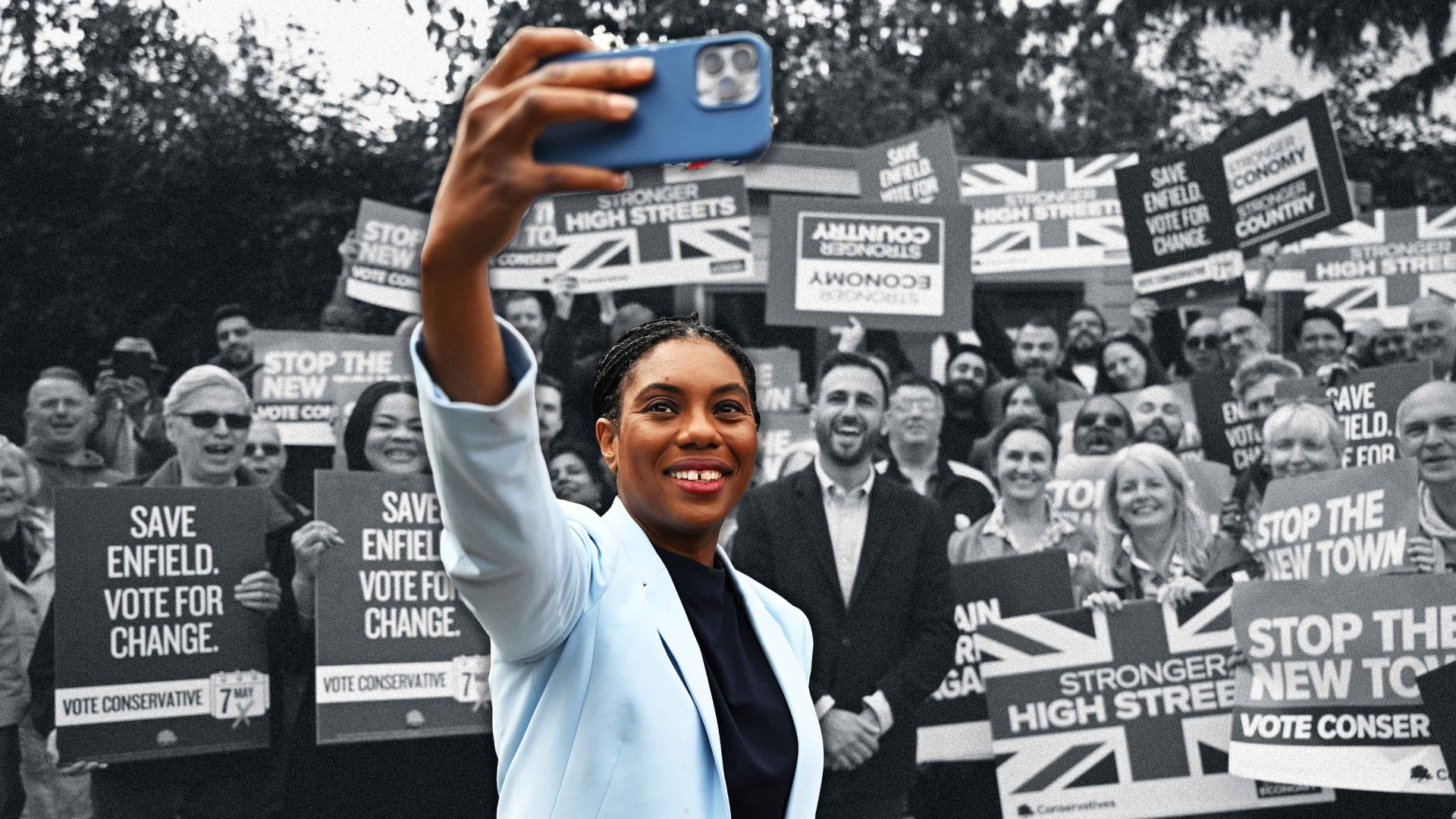 Badenoch is steering the Conservatives further right — and alienating moderates along the way. Image: TNW/Getty