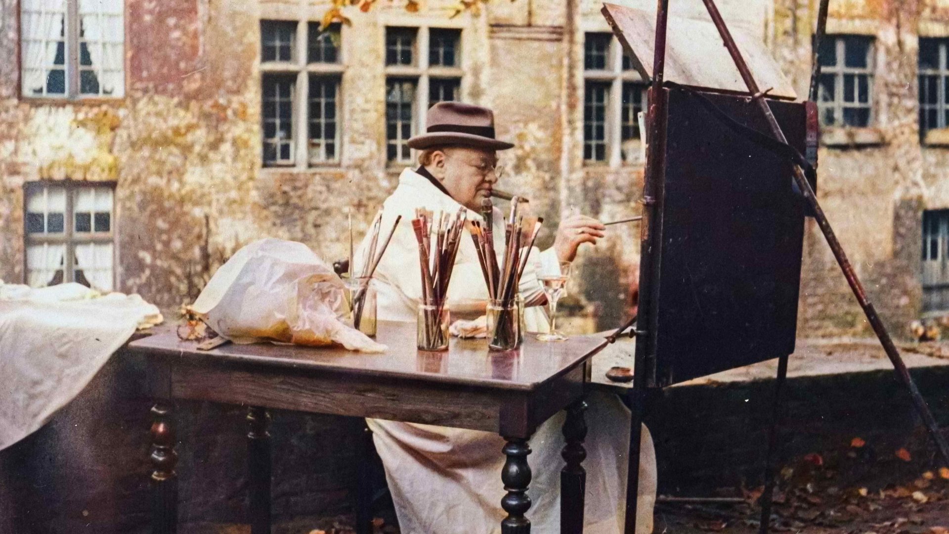 Sir Winston Churchill painting in Belgium in 1946. Image: Churchill Archives Centre
