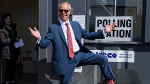 Nigel Farage visits a polling station in Walton-on-the-Naze. Photo: Chris Radburn / AFP via Getty Images