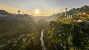 The Huajiang Canyon Bridge in China’s Guizhou province. At 625m, it is the world’s tallest. Image: Hu Panxue/VCG/Getty