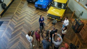 Kemi Badenoch speaks with the media as she visits Twisted Automotive, a custom automotive showroom and cafe. Photo: Ian Forsyth/Getty Images