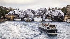 La Caverne du Pont Neuf, a monumental work by the artist JR (Jean-René) in Paris. Image: Thierry Nectoux/Gamma-Rapho/Getty