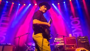 Bass guitarist and singer Jah Wobble performs at the Roundhouse in London.  Image: Lorne Thomson/Redferns/Getty