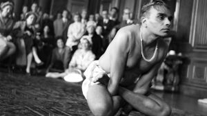 Author and yoga teacher BKS Iyengar at a pre-Wimbledon party in Highgate, June 1960. Image: Mirrorpix/ Getty
