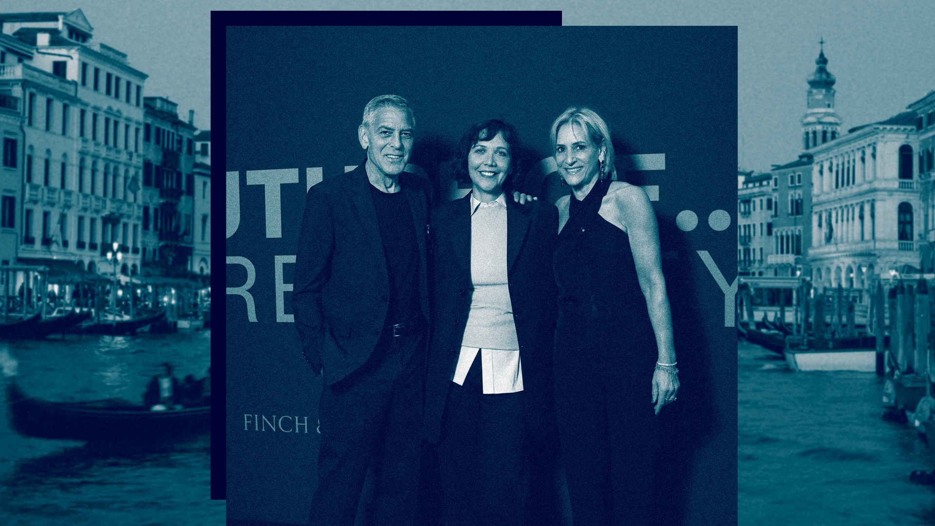 George Clooney, Maggie Gyllenhaal and Emily Maitlis attend "The Future Of… Creativity" hosted by Finch & Partners and Creative Artists Agency. Photo: Victor Boyko/Getty Images for Finch & Partners and Creative Artists Agency. Image design: TNW/Getty