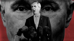 Farage has picked up the MAGA-Putin playbook. Image: TNW/Getty