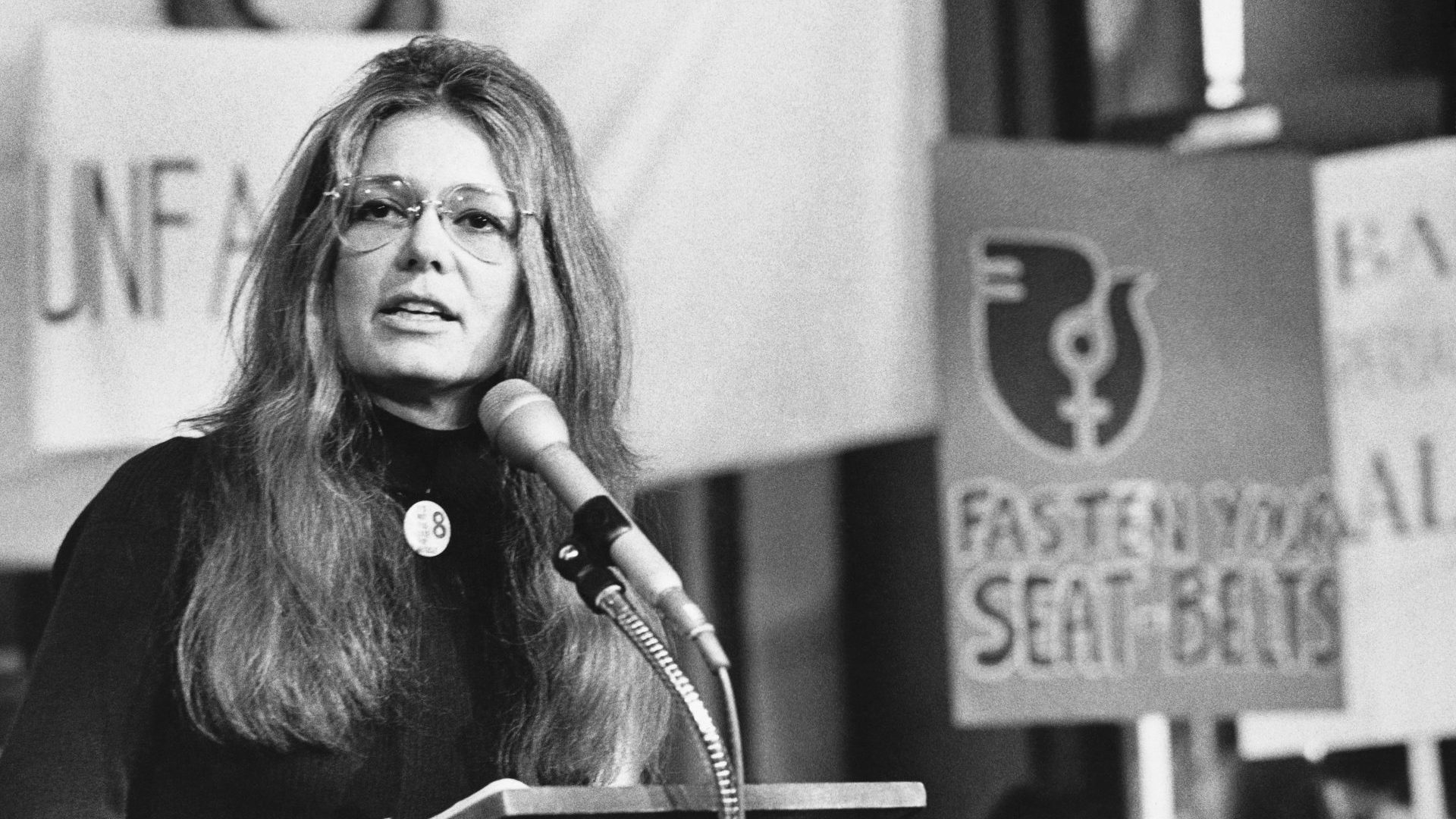 American feminist and activist Gloria Steinem speaks at a rally outside the United Nations, New York, New York, 1978. Photo: Bettye Lane/Photo Researchers History/Getty Images