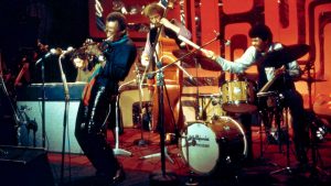 Trumpeter Miles Davis performs with pianist Chick Corea, bassist Dave Holland and drummer Jack DeJohnette at Ronnie Scott’s in 1969. Image: David Redfern/Redferns/Getty
