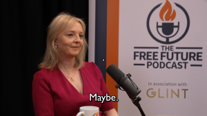 Liz Truss on the Free Future podcast. Image: Steve Baker/X