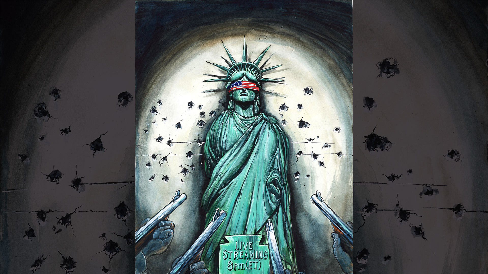 Trump is turning public execution into spectacle, blurring the line between violence and entertainment. Image: Martin Rowson/TNW