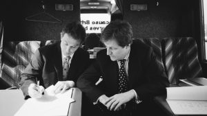 Alastair Campbell with Tony Blair during the 1997 general election campaign.
Image: TOM STODDART/HULTON ARCHIVE/GETTY