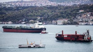 Ships navigate the Bosphorus as global shipping routes have been hit by the closure of the Strait of Hormuz. Image: CHRIS McGRATH/
GETTY