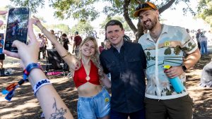 James Talarico (centre) meets with fans during the Austin City Limits Music Festival. Photo: Gary Miller/Getty Images